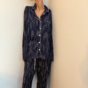 Croft & Barrow Pajama Set Women's Large Navy Floral Button-Up Top & Pants